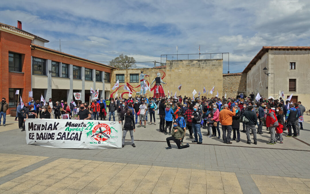 La protesta por los proyectos de parques eólicos en Araba ha recorrido hoy las calles de Maeztu