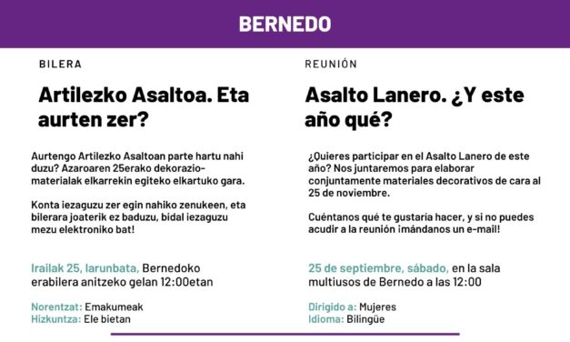 Bilera – Reunión: Asalto Lanero – Artilezko Asaltoa (Bernedo, irailak 25 de septiembre)