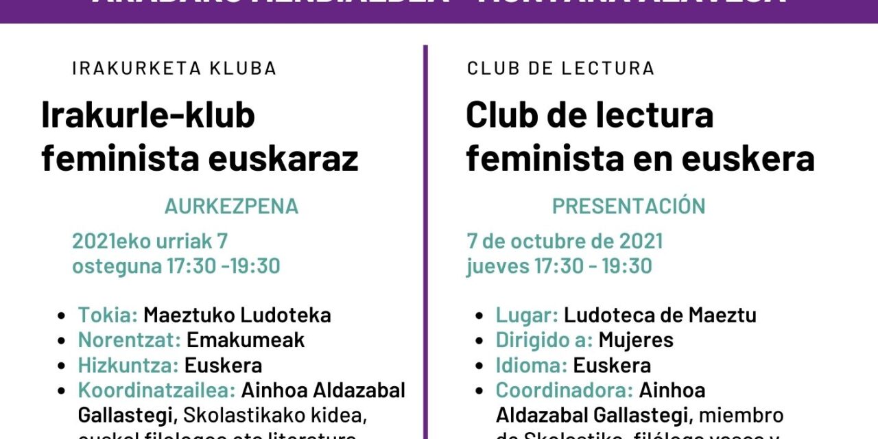 Aurkezpena: Irakurle-klub feminista euskaraz (Maeztu, urriak 7 de octubre)