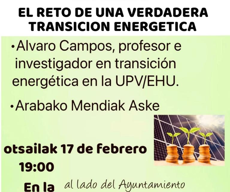 Hitzaldia – Conferencia: Azazeta y Laminoria en peligro. El reto de una verdadera transición energética (Maeztu, otsailak 17 de febrero)