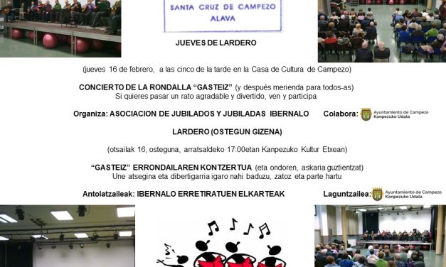 Jueves de Lardero. Concierto de la Rondalla Gasteiz (Casa de Cultura de Campezo, otsailak 16 de febrero)