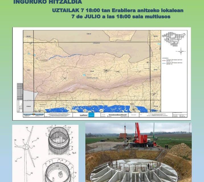 Charla informativa sobre el «Plan Territorial Sectorial de las energías renovables en Euskadi». Central Eólica Comunidad de Las Rasas y sus afecciones (Lagrán, uztailak 7 de julio).