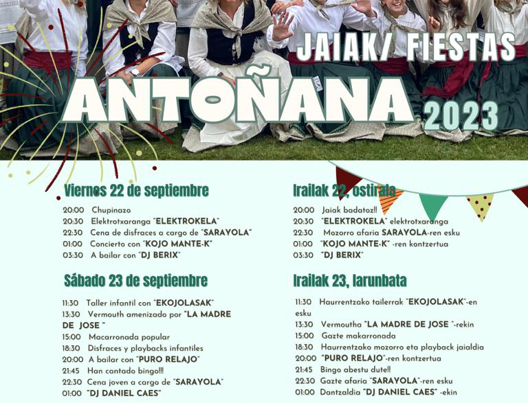 Antoñanako Jaiak. Fiestas de Antoñana 2023.