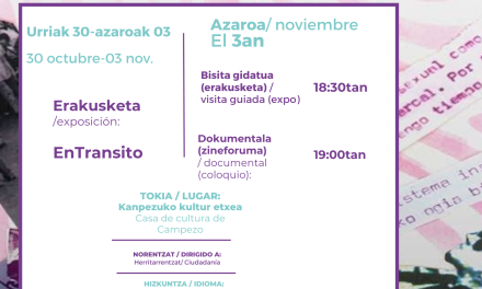 En tránsito. Historia del movimiento de lesbianas de Euskadi (Kanpezuko Kultur Etxea, azaroak 3 de noviembre).