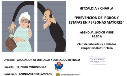 Hitzaldia/Charla: Prevención de robos y estafas en personas mayores (Kanpezuko Kultur Etxea, abenduak 19 de diciembre).