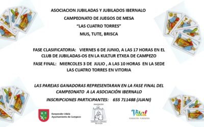 Campeonato de juegos de mesa Las Cuatro Torres (Kanpezuko Kultur Etxea, ekainak 6 de junio).