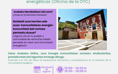 Atención presencial para Comunidades Energéticas. Oficina de la OTC (Bernedo, abuztuak 26 de agosto).